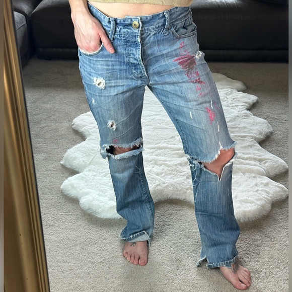 ⚡️Rad Thrashed Vintage Y2K Distressed Paint Boyfriend Fit Aeropostale Blue Jeans - Picture 11 of 13